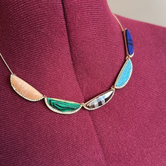 Ann Taylor loft watermelon stone rainbow statement necklace in silver - Picture 2 of 5